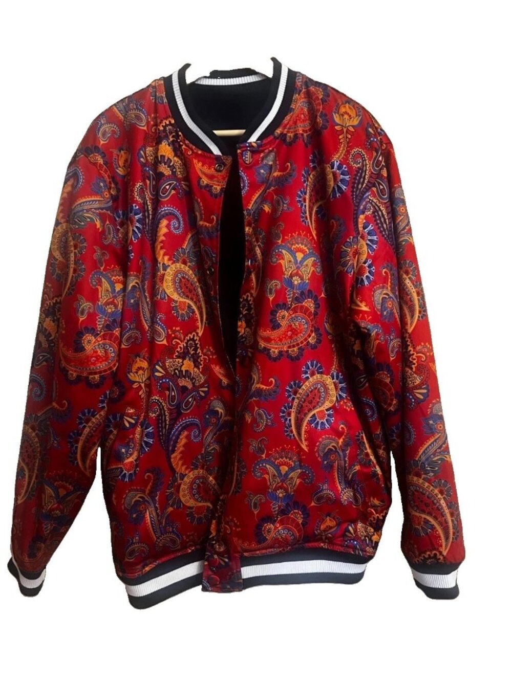 Fresh Prince Bel-Air Navy Reversible Paisley Pattern Wool Jacket Logo Men's M